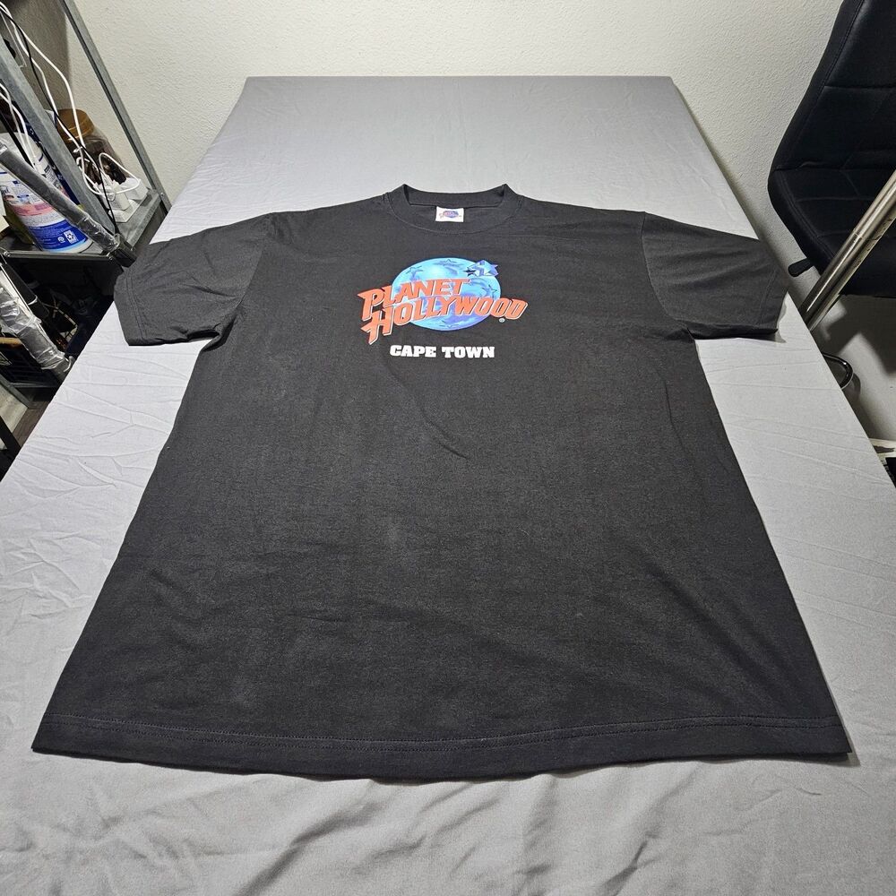 Vintage 90s Planet Hollywood Cape Town T Shirt Men's XL Black Graphic 1991 Rare